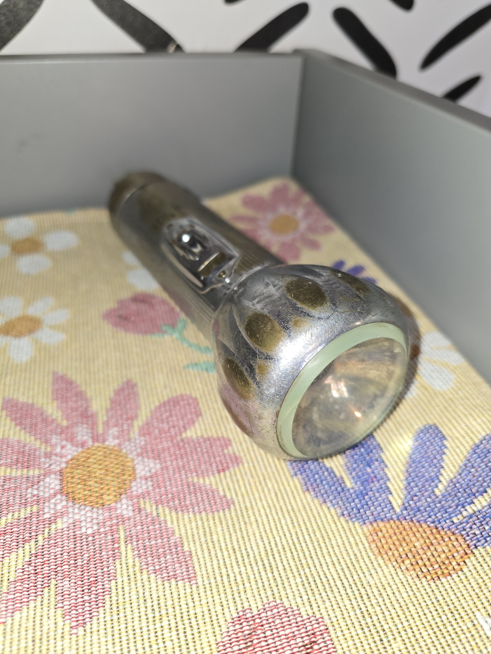 Vintage Silver Metal Flashlight with Mint Accent